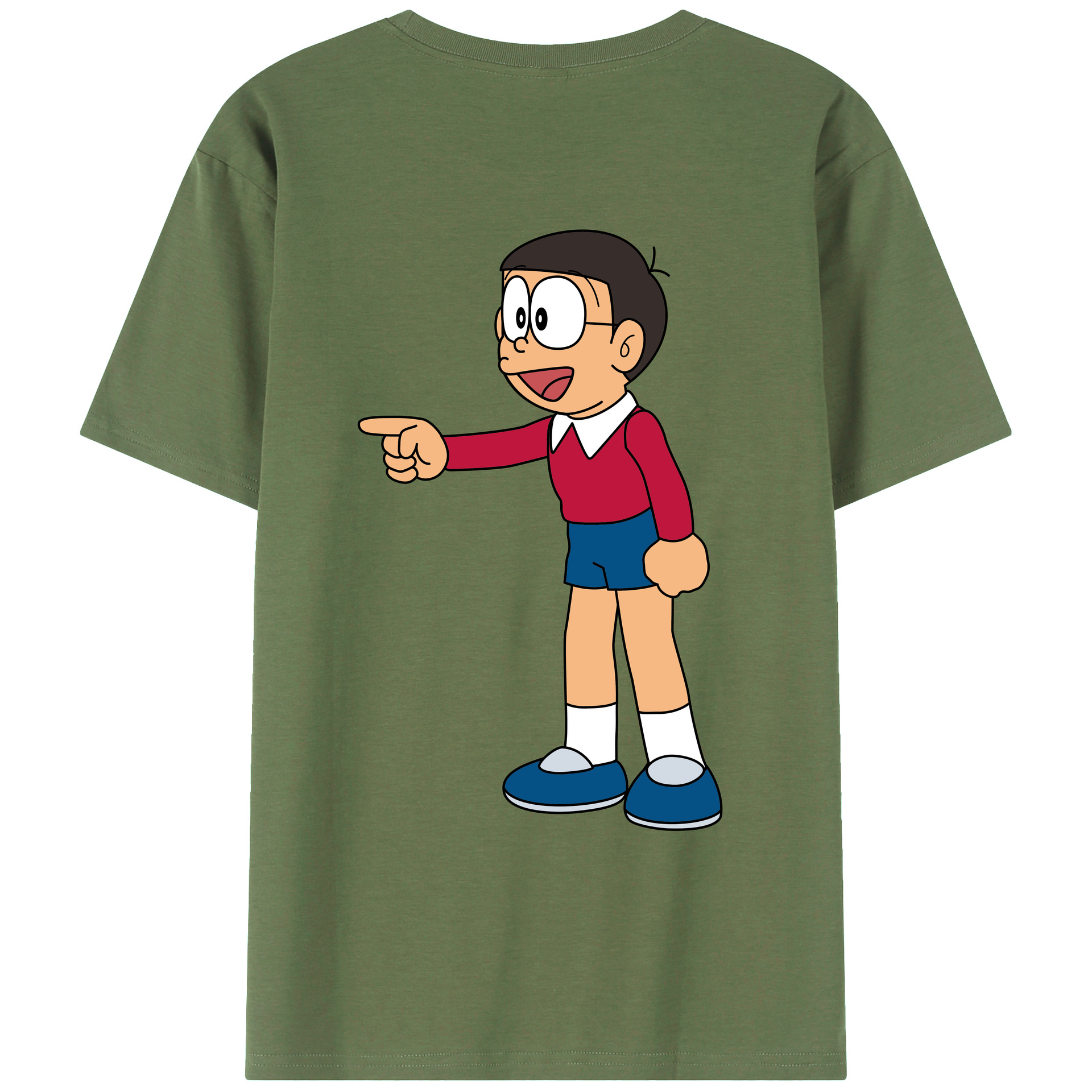 （画像用） ドラえもん 野比 のび太 Doraemon Nobita Nobi 綿100％ メンズ半袖Tシャツ（バックプリント） 通気性